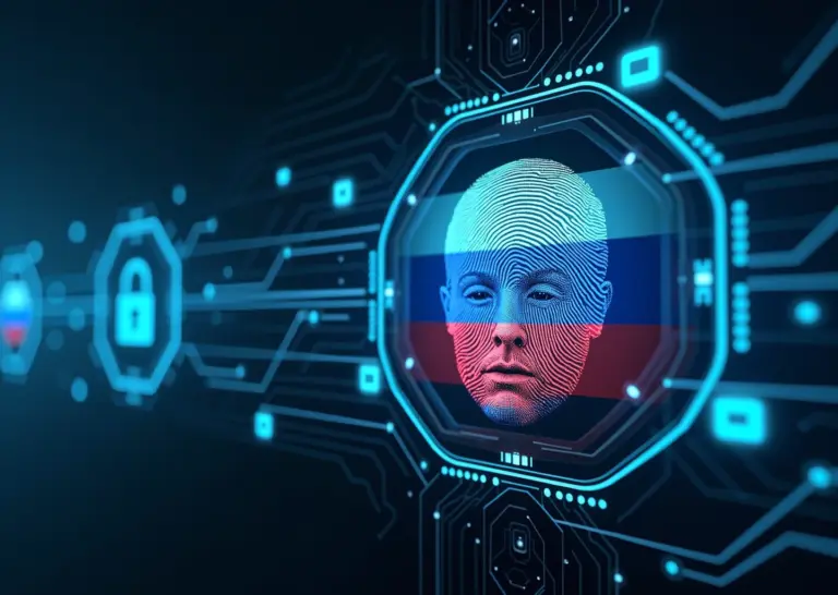 Визуализация биометрических данных с элементами защиты персональных данных на фоне российского флага