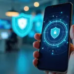 Безопасное использование мобильного банкинга на смартфоне с символами защиты данных